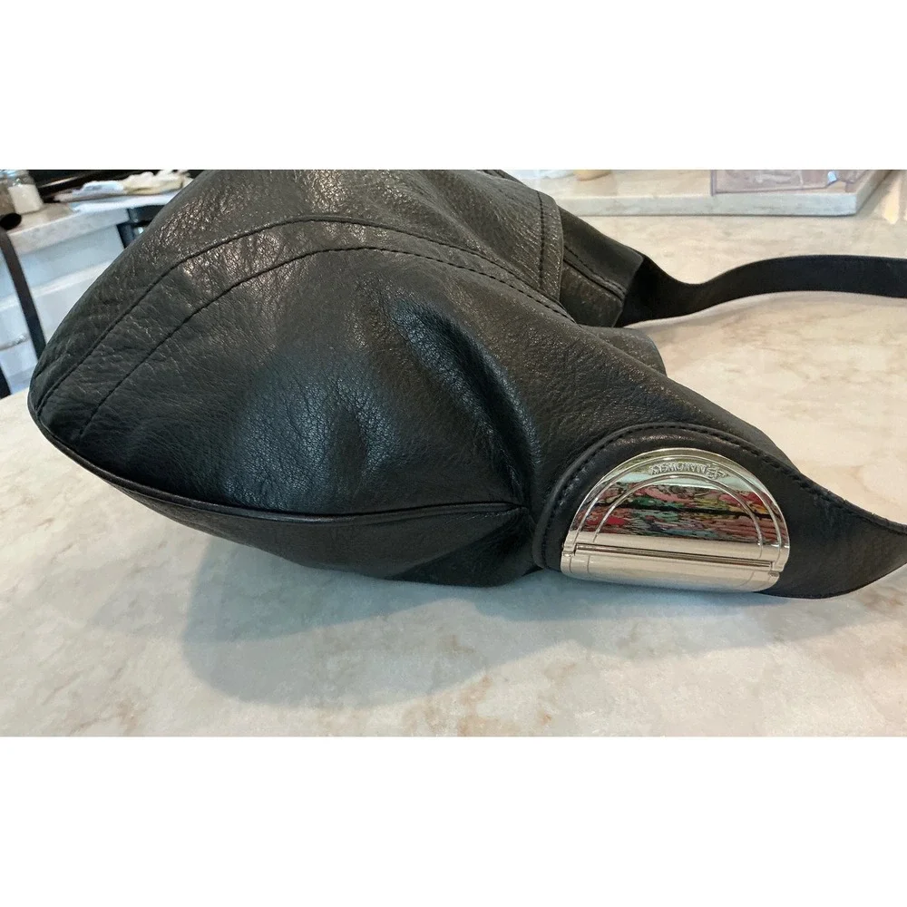 B Makowsky‎ Black Leather Hobo Shoulder Bag Purse - Picture 14 of 16